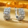 Multi-Row Emerald Cut Baguette Cubic Zirconia Paved Curved Hoop Earrings Silver Tone Snap Closure Elegant Formal Ladies Accessories