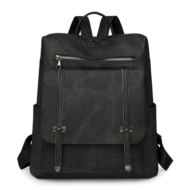 Винтажный мягкий кожаный рюкзак женский большой емкости дорожный рюкзак школьный рюкзак для школьников чёрный