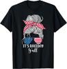 Dirt Track Racing Race Girl Usa American Flag Glasses Bun T-Shirt