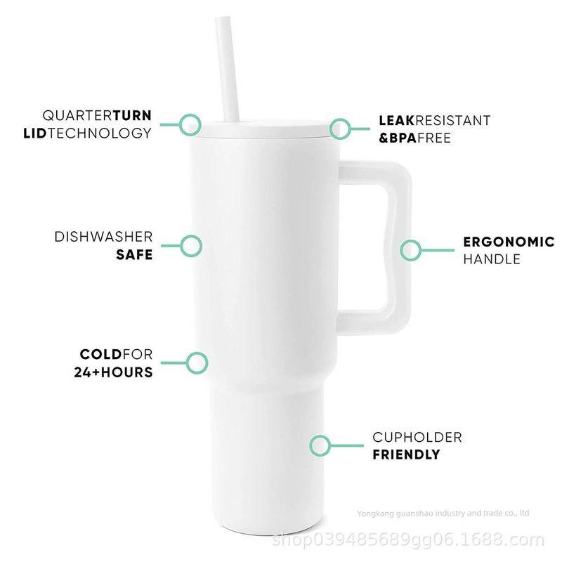 Cross-Border 304 Stainless Steel Leopard Print 40-Ounce Ice Cup with Handle and Straw, High-Quality Car-Mounted Large-Capacity Thermos Cup