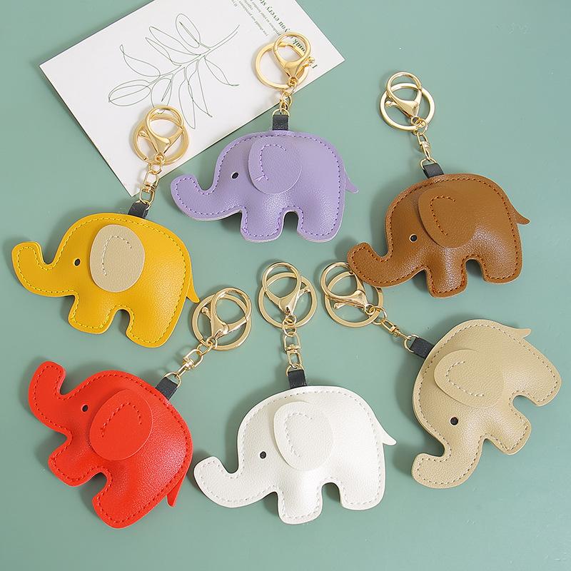 1Pcs Leather Animal Pendant Cartoon Elephant Keychain For Women Bag Charm Decoration Key Chain Holder Gift