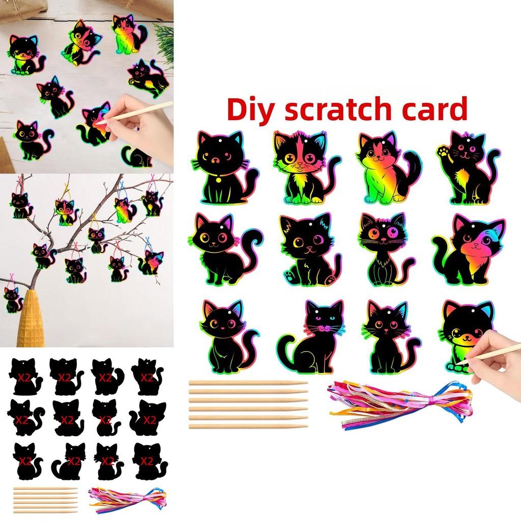 Katzenthemen-Rubbellos-Set für Geburtstagsfeier-Dekoration mit Glitzerfinish und DIY-Aufhängung für Kinderveranstaltungen