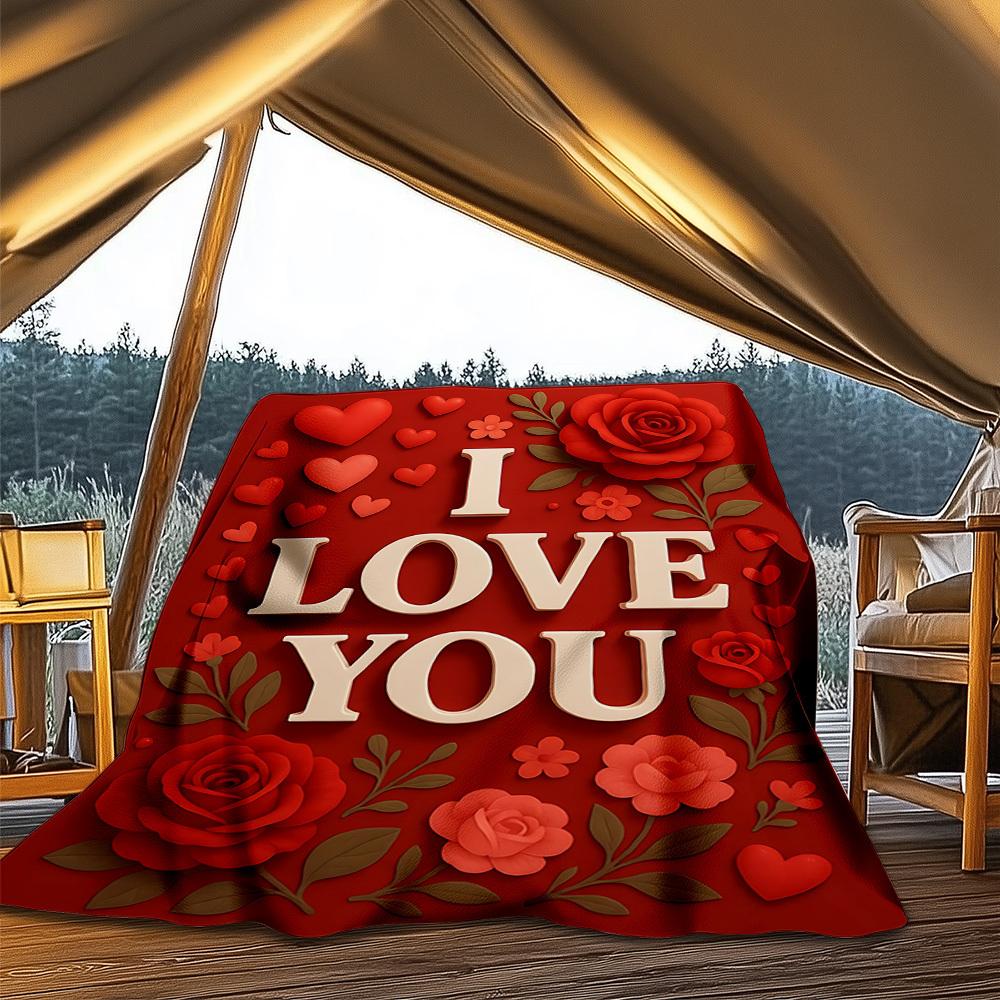 

1pc Love Rose Outdoor Blanket - Lightweight Flannel Throw For Travel, Camping, Gifts For Family Or Friends yy251114263 75x90cm