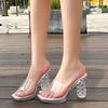Damen Peep Toe Kristall Hohe Dicke Sandalen Transparente Plateau-Sandalen für Outdoor Büro Nachtclub Party Hochzeitsbankett