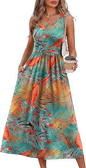 Women's clothing summer European and American neck printing pendulum sleeveless vest pocket dress