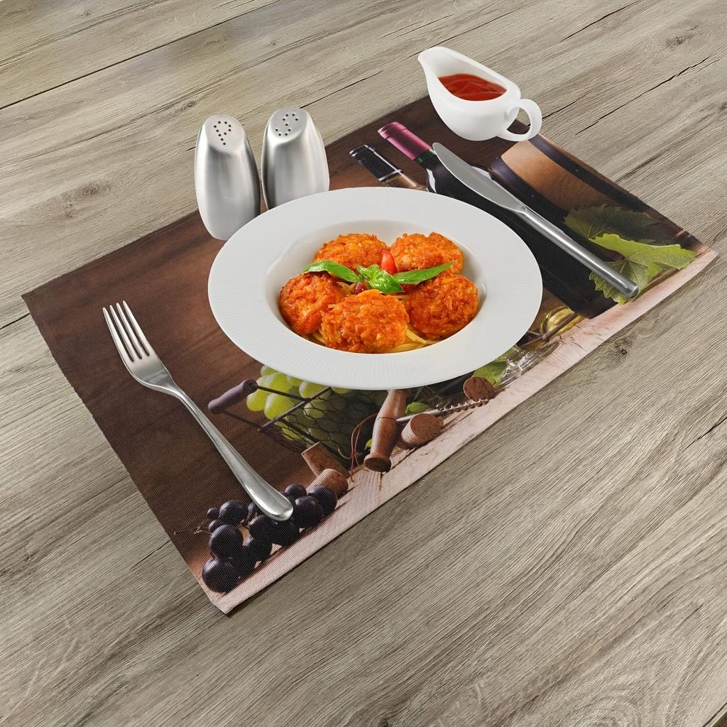 2/4pcs Elegant Brown Wine and Cheese Tasting Mat Set - 12x18 Inch Polyester Rectangular Table Mats with Grape & Wine Glass Design, Perfect for