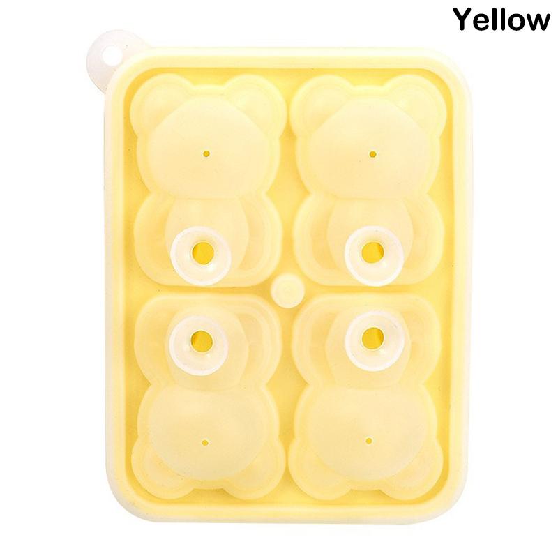 4 Grids Bear Ice Mold 3D Bear Silicone Ice Cube Tray DIY Ice Ball Juice Milk Ice Maker For Chilled Drinks Kitchen Tool Cup Decor
