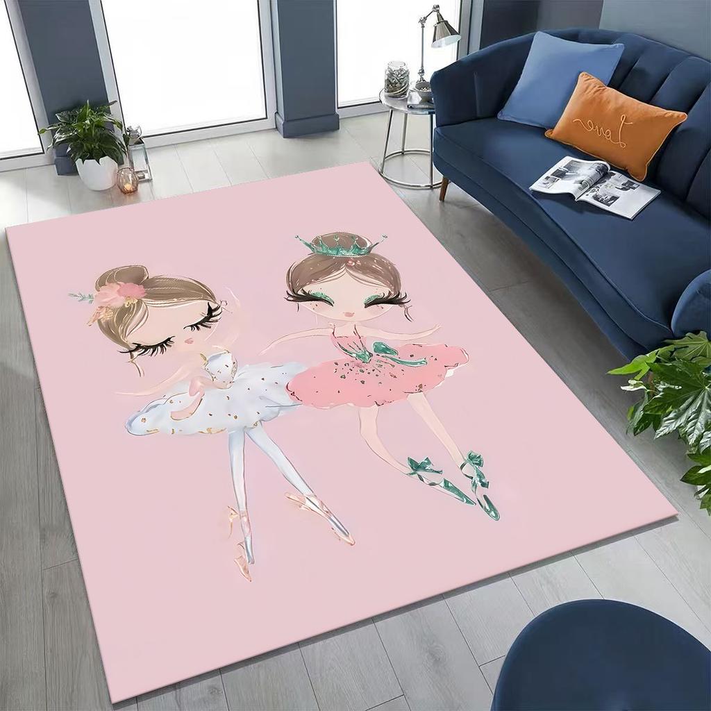 Elegant Ballet Dacing Girl Ballerina Cartoon Rug for Bedroom Living Room Sofa Home Doormat Decor,Large Kids Non-slip Floor Mat