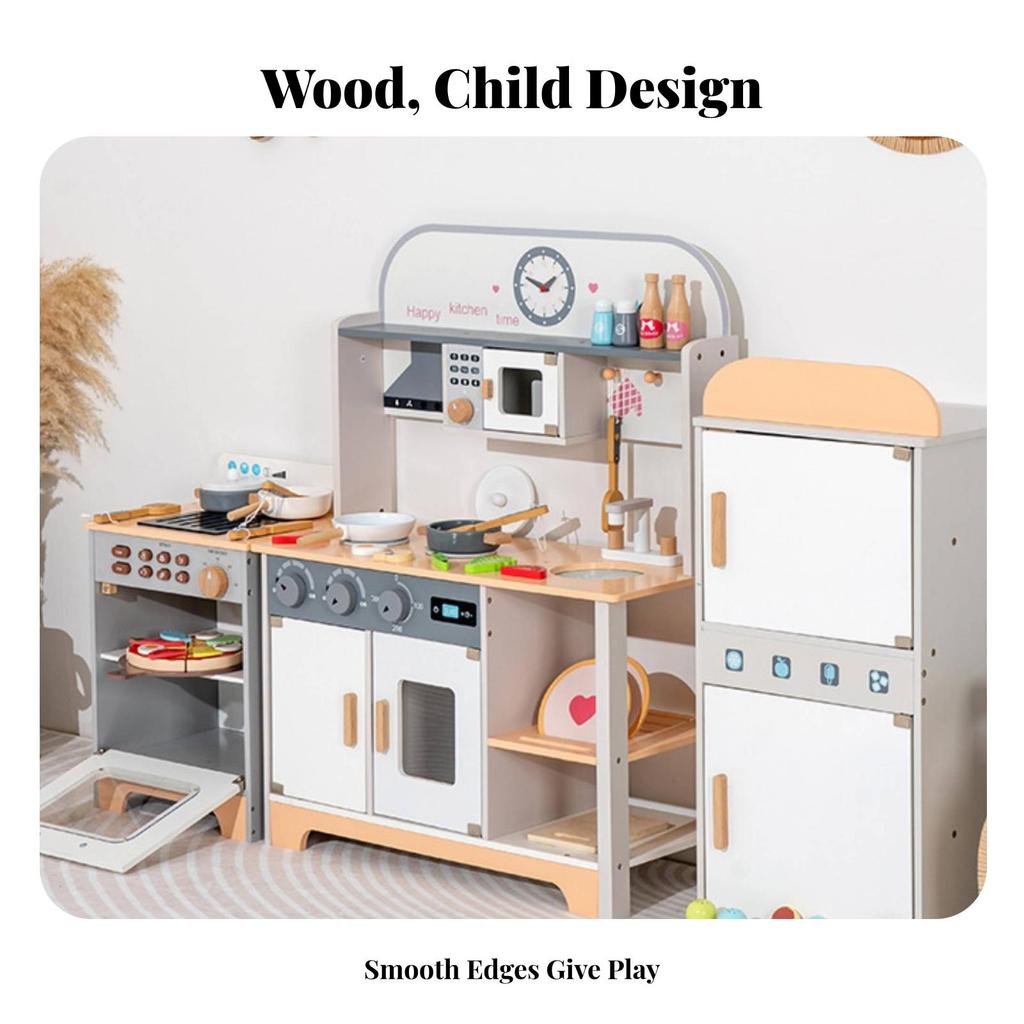 Children's Kitchen Playset Freestanding Pretend Set Cabinet-Style for