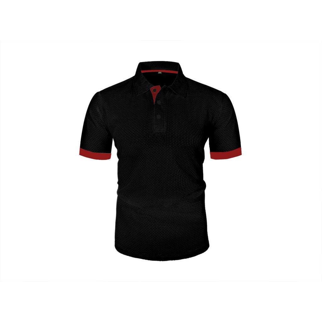 Men's Color Block Shirt Collar Short Sleeve T-shirts, Summer Casual Tops
