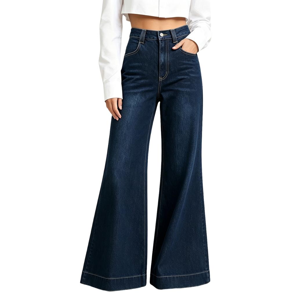 Women's Casual High Waist Wide Leg Flared Jeans