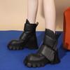 Fashion NEW Women Motorcycle Chunky Platform Boots Luxury Square Head Mid-Calf Lace Up Bandage Winter Boots Casual Black Ankle Boots