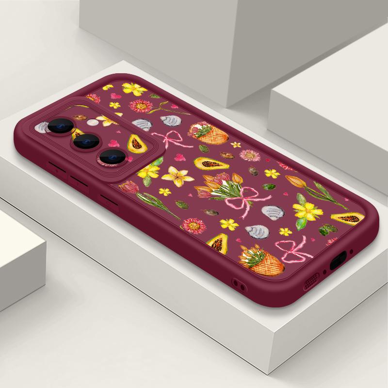 Etui Z Nadrukiem Kwiatów i Liści Do Samsung S26 S25 Ultra S24 S23 Plus S22 S21 FE A54 A15 A25 A35 A55 A16 A26 A36 A56 A17 A27 A37 A57 5G Odporne Na Wstrząsy Pokrowiec