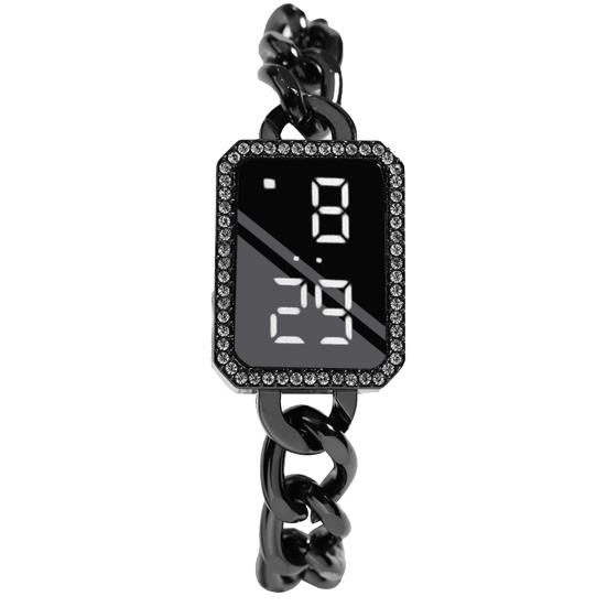 Electronic Watch Multifunctional Life Waterproof Touch Control Women Fashion Square Rhinestone LED Digital Watch for Daily Wear