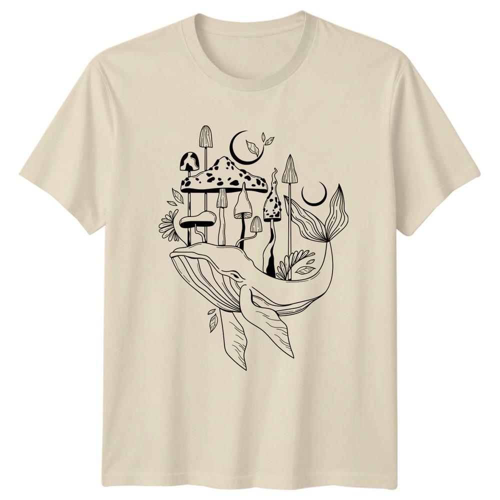 Mystical Whale Mushroom Moon Nature TShirt Whales Mushrooms Fantasy Nature