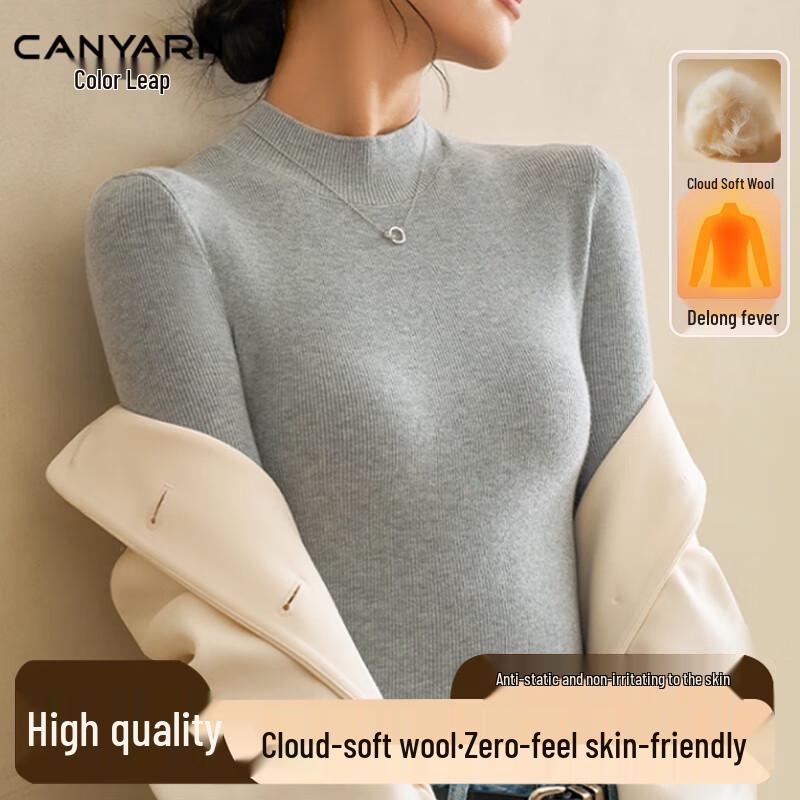 

Caiyue Women s Thermal Wool Blend Knit Half-High Neck Top M