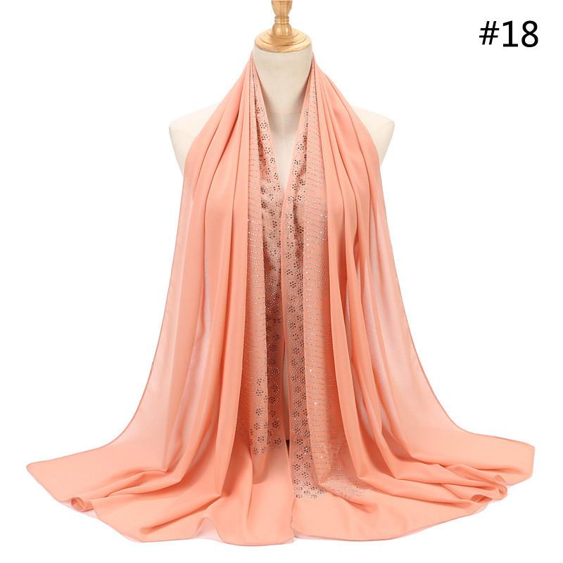 Women Rhinestone Chiffon Solid Color Muslim Head Scarf Shawls And Wraps Pashmina Bandana Female Foulard Hijab Stores