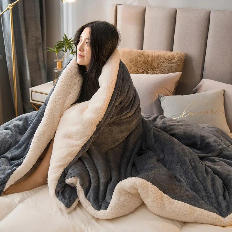 Wool Throw Blanket Keep Warm Winter Bed Blankets Double Sided Queen Duvet Cover Camping Double Bed Cover Bedspread On the Bed