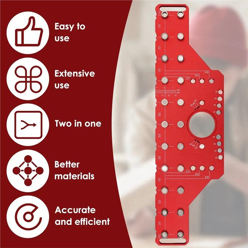 A03F-Woodworking Hole Drilling Guide Set For Cabinet Doors For Shelf Pins And Hinge Installation