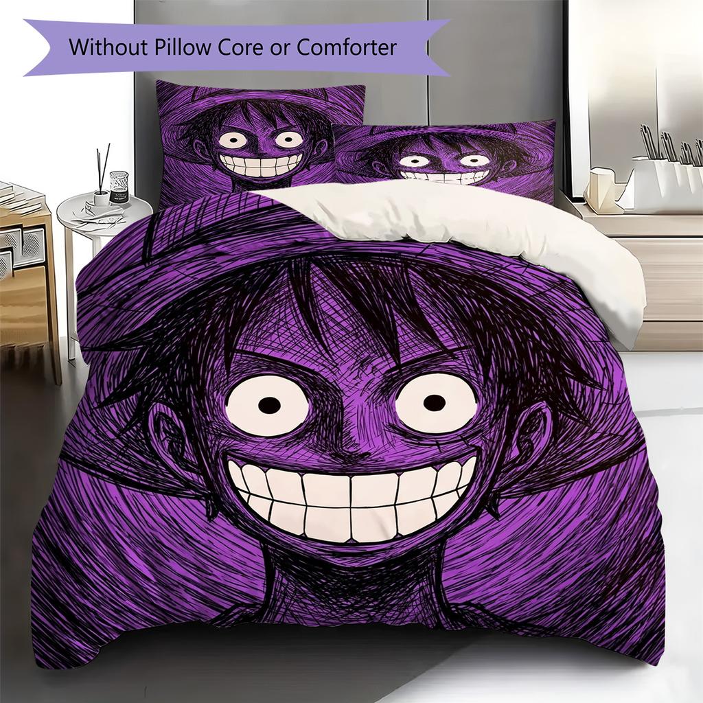 One Piece Luffy Pattern Bedding Quilt Set Quilt Cover Pillowcase Home Decoration Birthday Gift (1 * Duvet Cover + 2 * Pillowcase, Without Core)