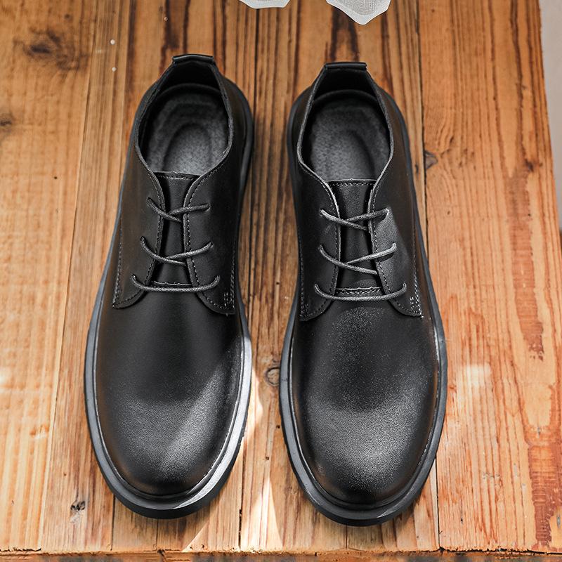 

Большой размер 48 повседневная кожаная обувь мужская и женская парная деловая обувь парикмахер толстая подошва круглый носок универсальная модная обувь 35 чёрный