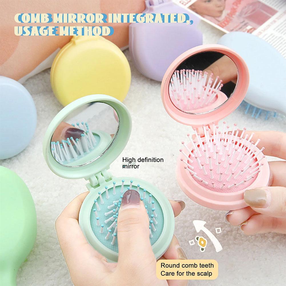 Folding Air Bag Comb With Mirror Mini Portable Travel Hair Brush Anti-static Styling Brush Head Massager Brush