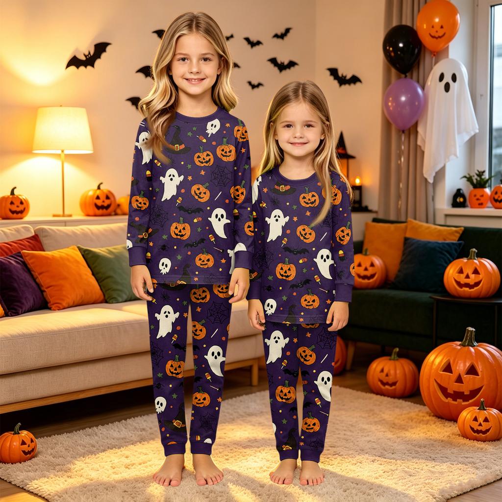 Family Matching Halloween Printed Pajama Set with Long Sleeve Top and Pants