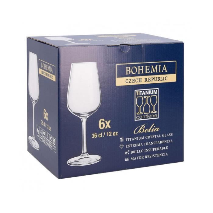 Verre à pied - Bohemia - Belia - 6 Unités - 36 cl - Transparent - Compatible lave-vaisselle