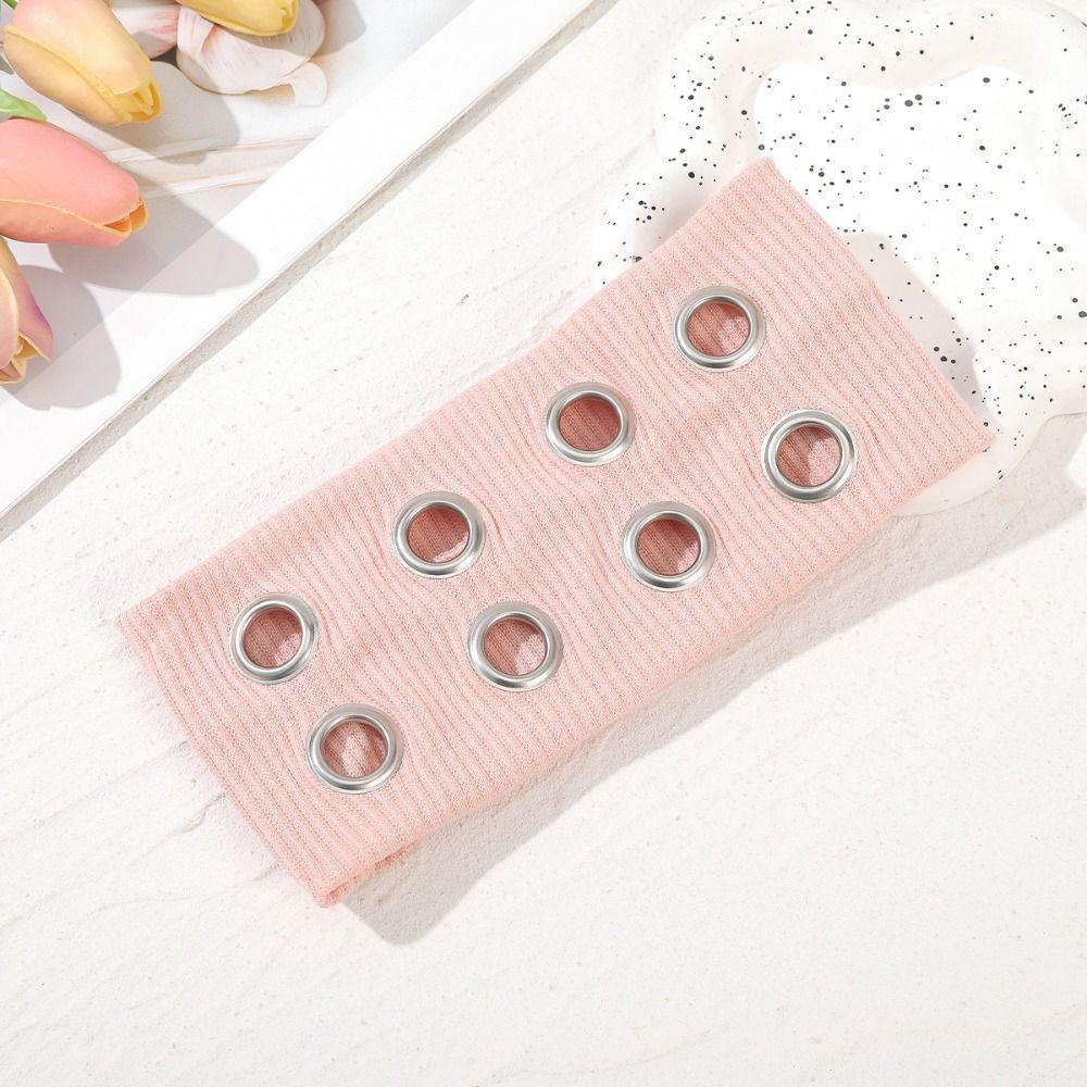 Fabric Rock Head Band Metal Eyelets Hollowed Out Eyelets Headband Punk Headwrap  Punk Style