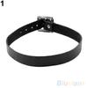 Punk Gothic Black Faux Leather Choker Cross Spike Rivet Buckle Collar Necklace