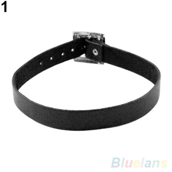 Punk Gothic Black Faux Leather Choker Cross Spike Rivet Buckle Collar Necklace