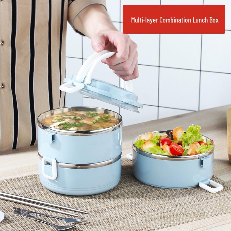 Boîte à déjeuner ronde multicouche isolée en acier inoxydable - Boîte bento portable pour étudiants avec fonction fraîcheur