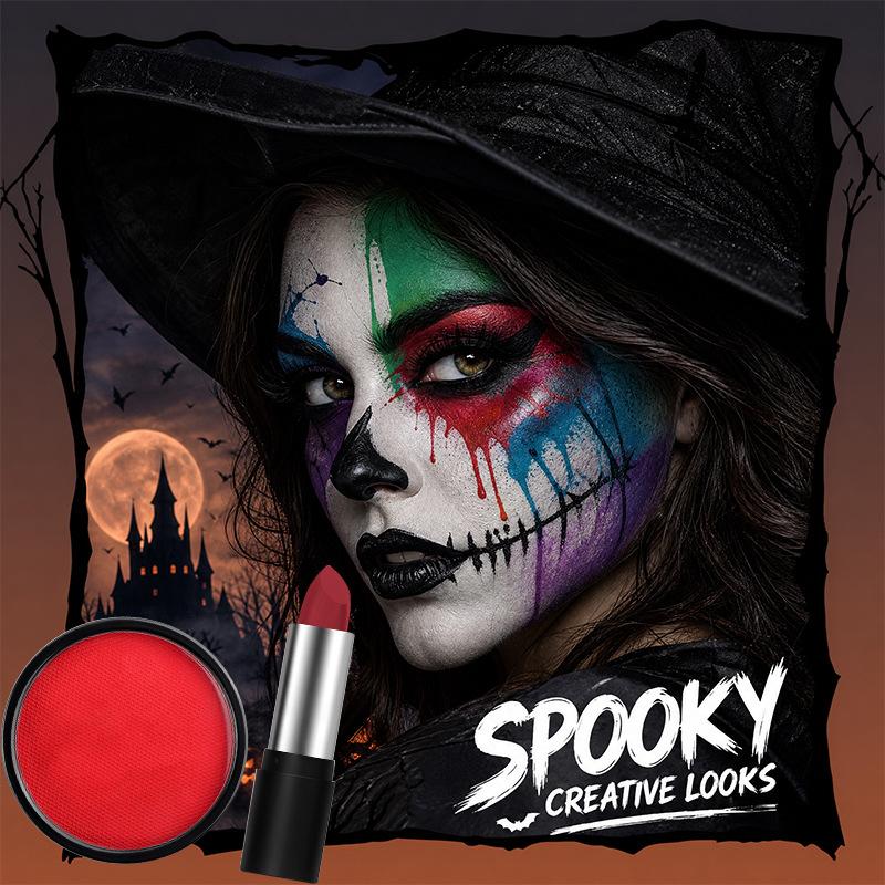 Halloween Körperbemalungs-Set mit Farbstiften, Hochpigmentiertes Bühnen-Cosplay Gesichts- & Körper-Make-up, Wasserdicht & Leicht zu Verblenden