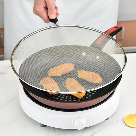 Tela antirrespingos, alça ergonômica, frigideiras de aço inoxidável à prova de ferrugem, malha antirrespingo para cozinha