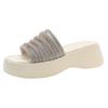 One-word cool slippers women's 2025 summer platform cross comfortable casual rhinestone fashion with skirt sandals