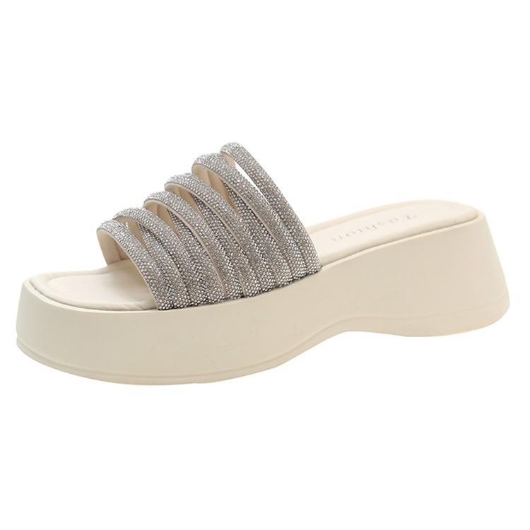 One-word cool slippers women's 2025 summer platform cross comfortable casual rhinestone fashion with skirt sandals