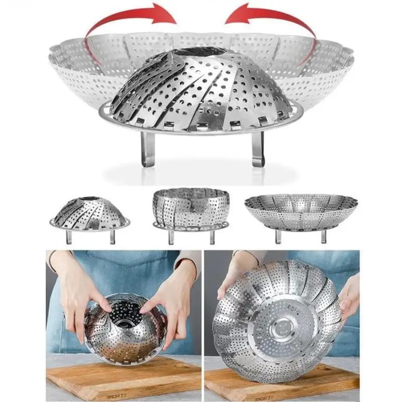 Stainless Steel Retractable Steaming Rack Steamer Water-proof Steaming Grid Steaming Vegetable Rack Steaming Tray Steaming Drawer Drain Fruit Plate