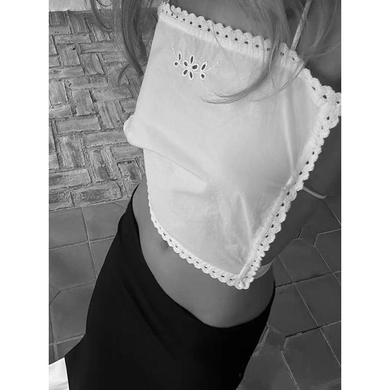 Lace up Hanging Neck Flower Hollow out Beauty Back Square Scarf Bib Type Lace Vest French style Gyaru Sexy Corset Backless Women
