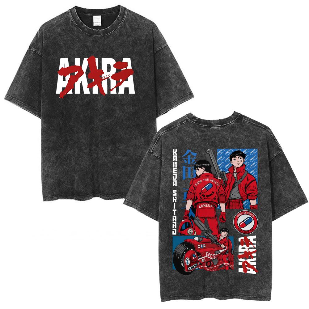 Anime Akira Vintage Washed T Shirts 90s Manga Shotaro Kaneda Graphic Tshirt Men Women Clothing Cotton Casual Oversized Tshirts