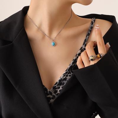 Französische böhmische Halskette, modische Retro-Halskette mit Türkis-Opal-Intarsien, Schmuck, Geschenk