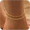 Waterproof 14K Gold Plated Anklets Set for Women Teen Girls, Layered Gold Ankle Bracelets Summer Beach Jewelry Gifts for Her