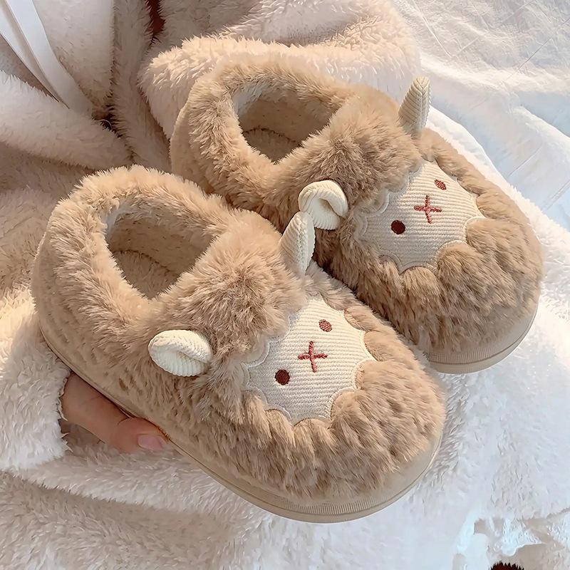 Pantoufles de maternité mignonnes en coton petit agneau pour femmes - Antidérapantes, duveteuses, couvrant le talon pour l'automne/hiver 2024