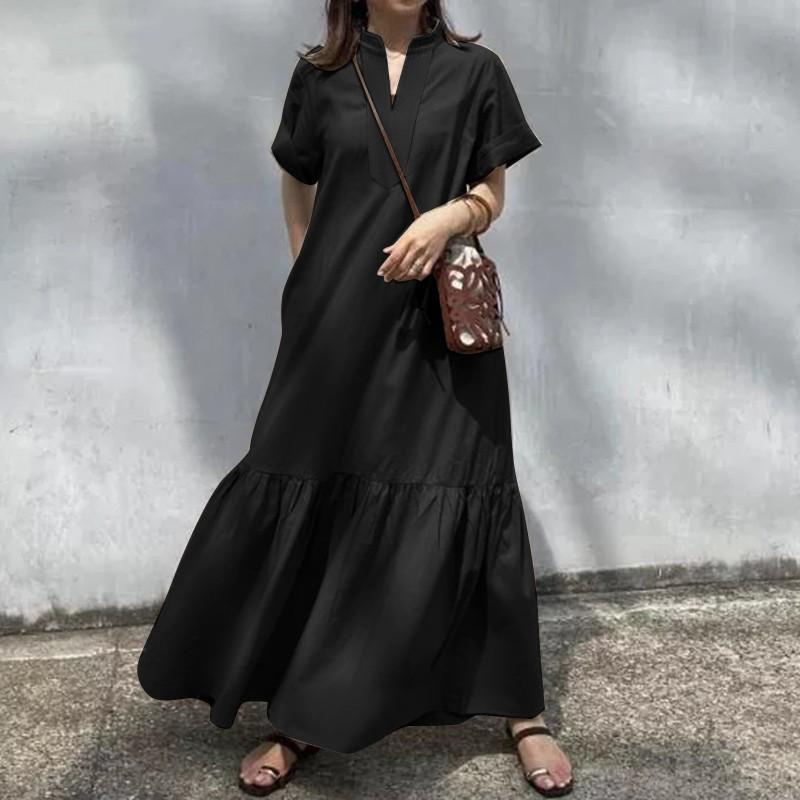 Spring/Summer 2025 Fresh Sweet V-Neck Loose Short Sleeve Fishtail A-Line Dress