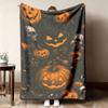 2026 New 1pc for Halloween Horror Pumpkin And Skeleton Blanket - Soft Flannel, Black with Orange And White Design, Perfect for Sofa, Bedroom, Office, 