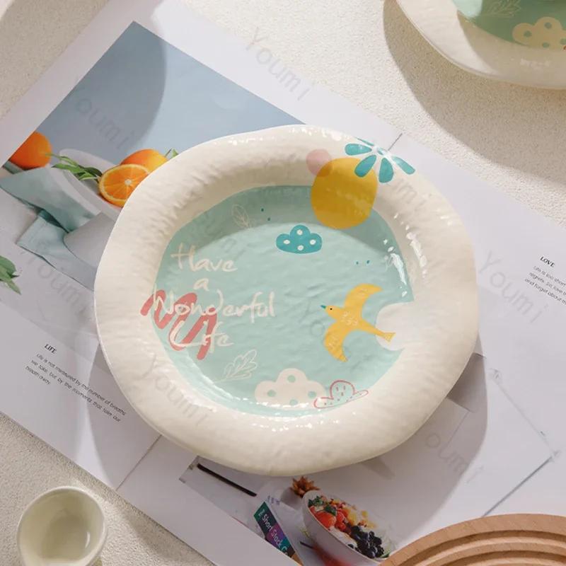 Irregular Ocean Ceramic Plate Home Breakfast Oat Yogurt Bowls Afternoon Tea Fruits Salad Plates Delicious Dishes Rice Bowl