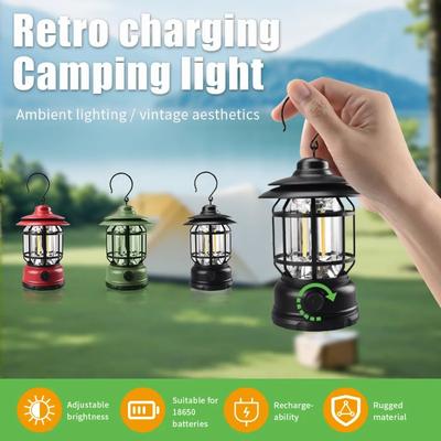 Camping Lamp Outdoor Retro Lantern Torch LED Light Retro Hanging Lamp Rechargeable Portable Campsite Light Tent Emergency Light Christmas Lighting