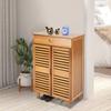Bamboo Shoe Cabinet W/ Double Doors & Drawer, 4-Tier Large Capacity Shoe Storage, Retro Brown Organizer for Hallway & & Bedroom