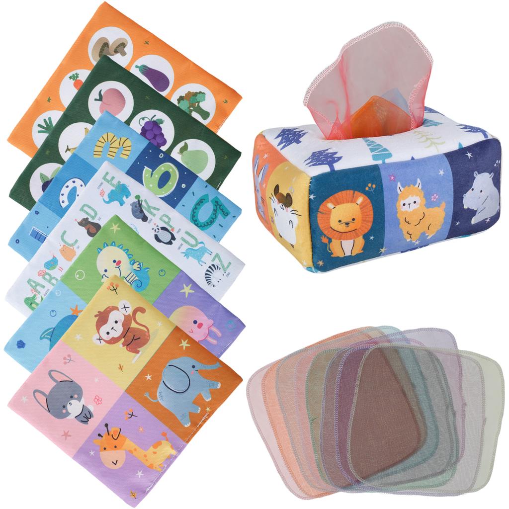 Montessori Cloths Toys Magic Cotton Animal Tissue Box Kids Finger Exercise Cloth Busy Box Toys Baby Educational Activity Sensory