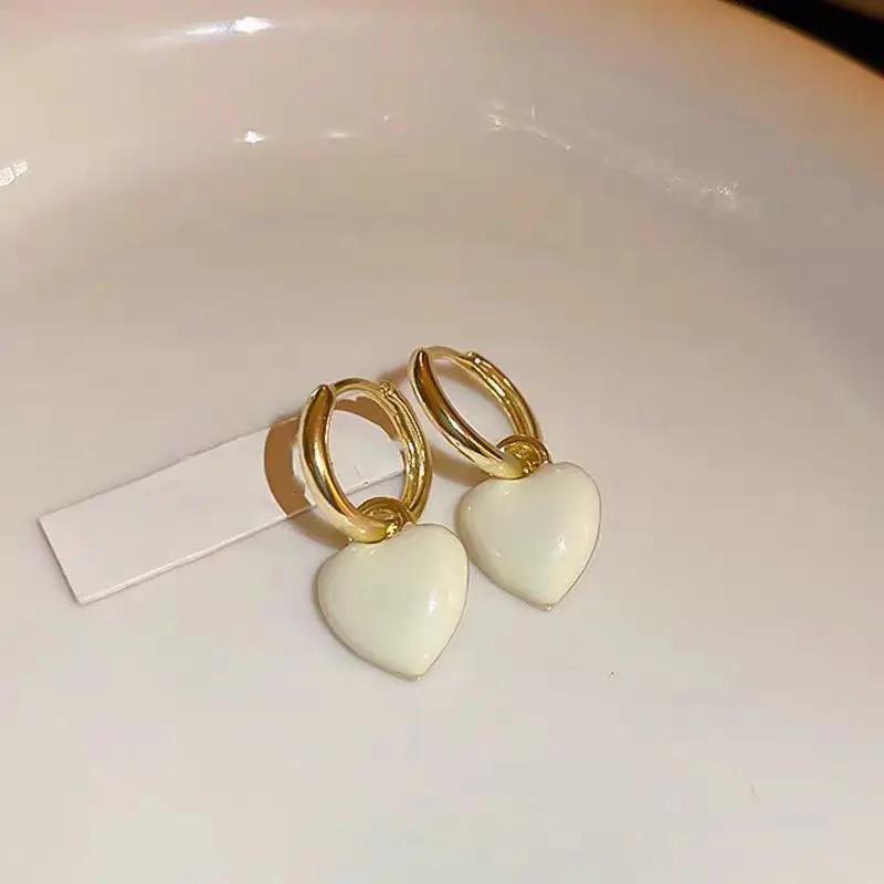 LATS Nouveau Design Boucles d'Oreilles Pendantes Coeur d'Amour Rouge pour Femmes Couleur Or Cercle Vintage Pêche Goutte Boucle d'Oreille Peut Être Séparée Zircon