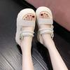 2025 new pearl fairy thick-soled cool slippers women wear small cross-heeled soft-soled slippers in summer
